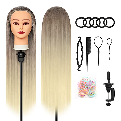 Styling Head 28 inch Training Head 100% Synthetic Fibres Hairdressing Head Hairdresser Training Heads with Free Clamp and DIY Braiding Set (Golden)