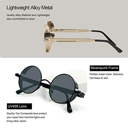 Image of PROUDDEMON Retro Gothic Steampunk Sunglasses for Women Men Round Lens Metal Frame