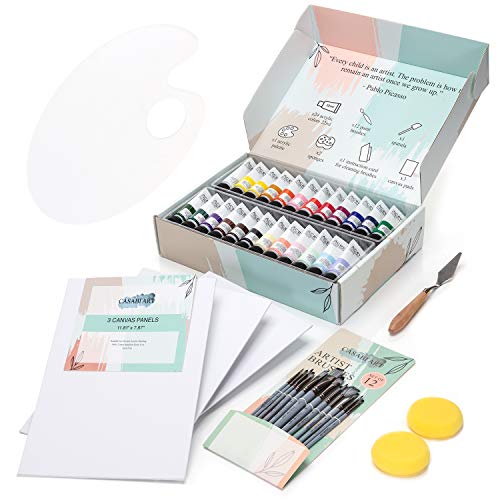 Acrylic Paint Set for the Artist in You: 24 Acrylic Paints (22ml), 12 Paint Brushes, 3 Canvas Pads, 1 Acrylic Palette, 2 Sponges, 1 Painting Knive - Professional Painting Supplies Set - Gift Design