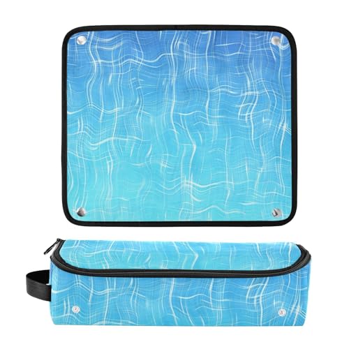 Bolsa de viaje para herramientas de cabello con tapete térmico para planchas y rizadores color azul cielo con diseño craquele miniatura 3