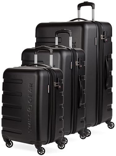 SwissGear 7366 Hardside Expandable Luggage with Spinner Wheels, Black, 3-Piece Set (19/23/27)