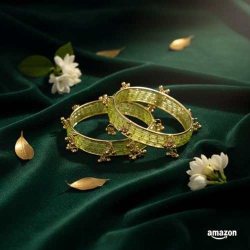 Image of Kashmiri Ghangharoo Glass Bangle Set for Women| Light Weight Bangles | Traditional Transparent Fancy Glass Chudi Set for Wedding, Party|Set Of 16(12 Glass + 4 ghungroo bangles)