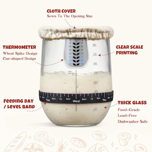 Image of 1 L (34 OZ) Sourdough Starter Jar Kit, Glass Sour Dough Starter Bread Jar