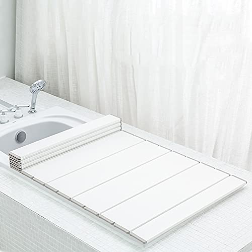 Couvercle de baignoire pliable anti-perte de chaleur avec tablette et étagère de bain