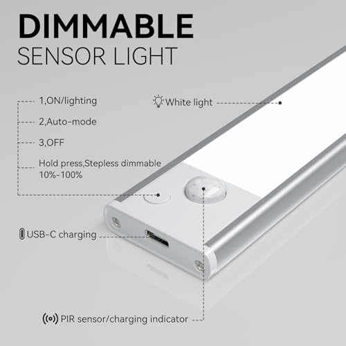 Under Cabinet Lighting, LED Magnetic Motion Activated Under Cabinet Lights, Rechargeable Closet Lights 1800mAh Battery Operated, Wireless Dimmable Under Counter Lights for Kitchen,Hallway 2 Pack — view 3