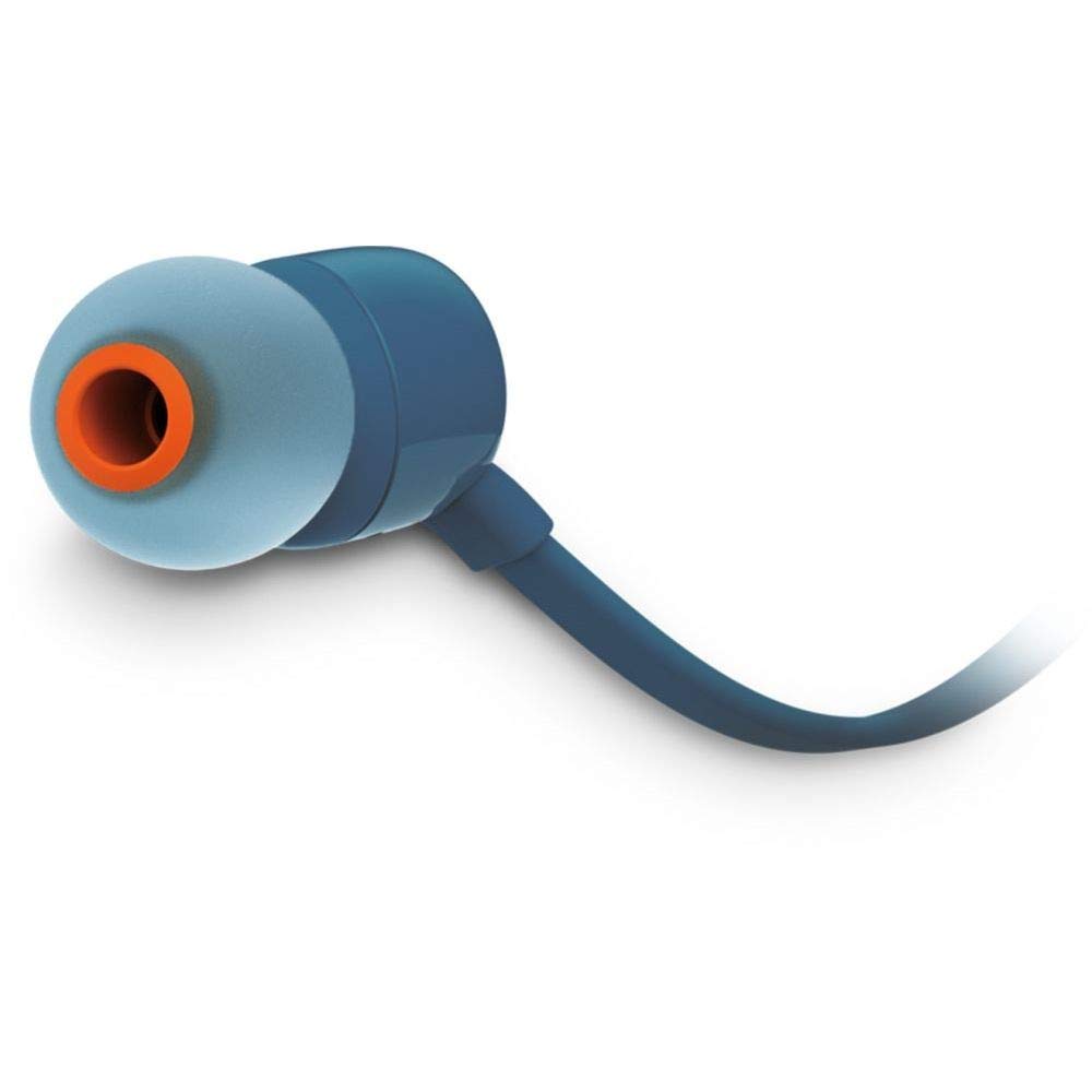 JBL Tune 110 Wired In-Ear Headphones, Deep and Powerful Pure Bass Sound, 1-Button Remote/Mic, Tangle-Free Flat Cable, Ultra Comfortable Fit - Blue, JBLT110BLU