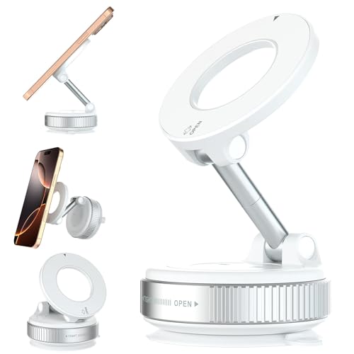 Foluu Soporte magnético mejorado para teléfono, rotación de 360°, ajustable y plegable, absorción al vacío, soporte de teléfono de coche de bajo ruido para iPhone y Android para