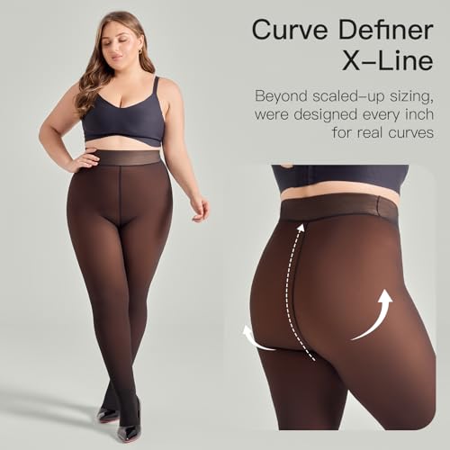 Image of Yilanmy Fleece Lined Tights Plus Size Fake Translucent Winter Warm Leggings for Women Control Top Thick Thermal Pantyhose