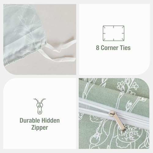 Image of Lekesky Floral Duvet Cover King Size, Sage Green Duvet Cover King Plant Flowers Pattern Bedding Set for All Season, Soft Breathable Duvet Cover with Zipper Closure & Corner Ties