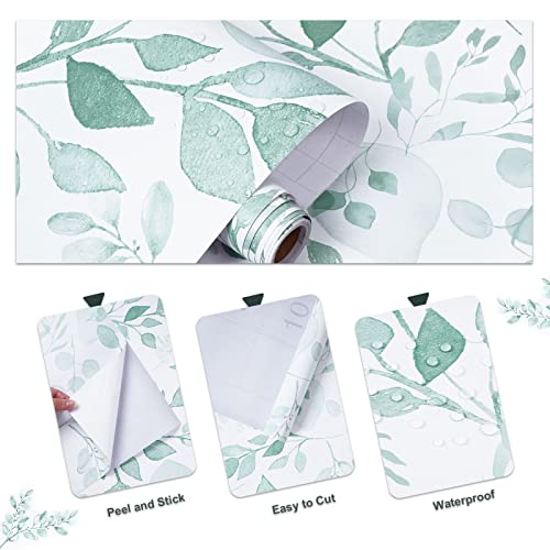 Mecpar Green Breezy Leaves Wallpaper 17.71" X 118" Peel And Stick Wallpaper Watercolor Floral Leaf Contact Paper Self-Adhesive Vinyl For Cabinets Desk Accent Walls Wardrobe Furniture #TOP7