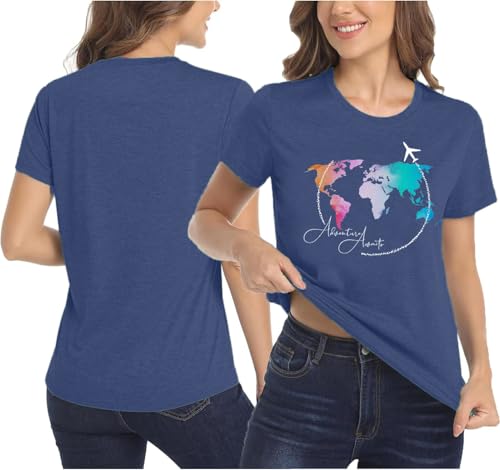 Airplane Mode Shirt Women Love Heart Graphic Tees Adventure Letter Print Short Sleeve Travel Shirts Casual Outdoor Tops3