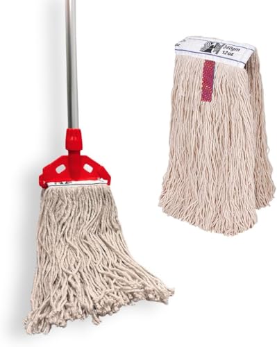 Image of AVERN Industrial Mop Flat Kentucky String Mops 12oz Floor Mop with 2 Reusable Mops & Handle , Heavy Duty Commercial Mops for Home Mall,Factories,Warehouses,Office Stairs