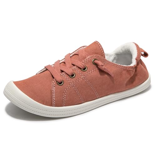 Image of FUNKYMONKEY Slip-On Canvas Sneakers for Women, Comfortable Lightweight Lace-Up Flat Casual Tennis Shoes Breathable Walking Shoes for Everyday Wear