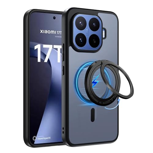Fitudoos Hülle für Xiaomi 17T Pro mit Magnetische Ring Ständer Hülle Robuste PC-Rückseite Case+Stoßfesten TPU-Kante Anti-Gelb Stoßfeste Handyhülle - Schwarz