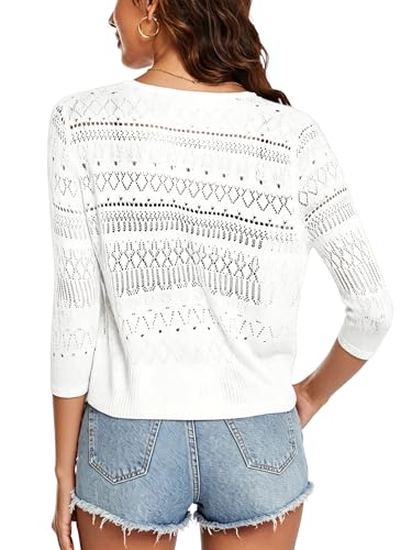 Image of Spicy Sandia Tie Front Sheer Shrug 3 /4 Sleeve Cropped Crochet Cardigan for Summer Lightweight