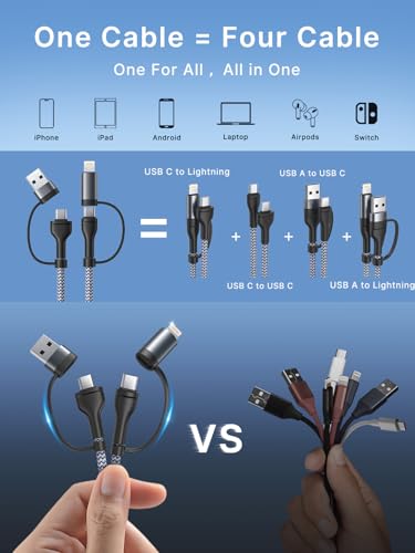 Image of XUDUO 4 in 1 Charging Cable [2Pack 6.6FT] Fast Charging Cord Apple MFi Certified Lightning Cable Nylon Braided 60W Multi USB C Cable for iPhone 16 /15 14 13 12 iPad Samsung Galaxy MacBook iPad Tablets