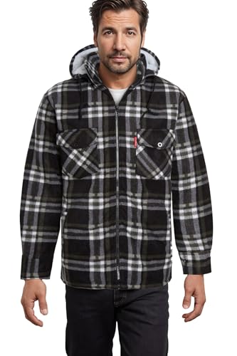 Image of kraftd Checked Hoodies for Men & Womens Fleece Hooded Jackets Lumberjack Coats Quilted Thermal Check Shirts Black