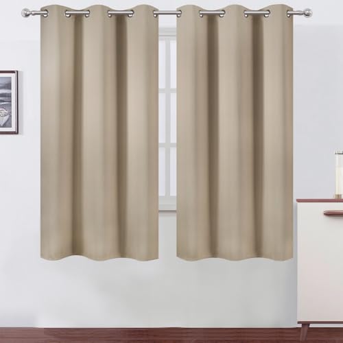 Image of LEMOMO Blackout Curtains 42 x 63 inch /Khaki Curtains Set of 2 Panels /Thermal Insulated Room Darkening Bedroom Curtains