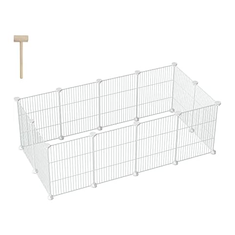 Pet Playpen, Small Animal Cages, Puppy Pen, 12 Panels Metal Wire Animals Play Pen, DIY Pet Exercise Fence Indoor Outdoor Enclosure for Rabbit, Guinea Pig, Turtle, Hedgehog White(30x40CM/panel) Cover