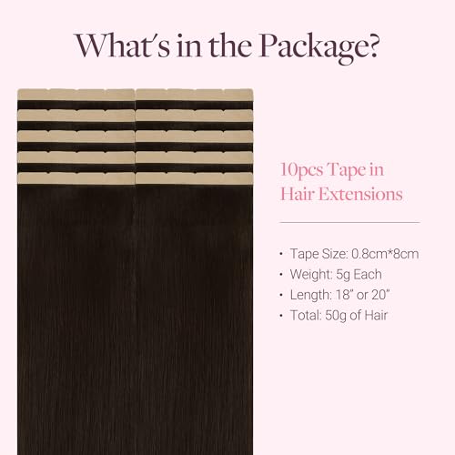Image of GOO GOO Tape In Weft Hair Extensions Human Hair, 2 Dark Brown, 8cm Wide Tape, 22inch 10pcs 50g, Tape Weft Hair Extensions, Seamless Tape in