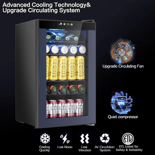 COWSAR Mini Fridge Cooler, 95 Can Beverage Refrigerator with Glass Door, ETL Approved Wine Fridge with Digital Temperature Control, LED Light for Home, Office, Bar, and Game Room - 2.6 Cu.Ft. Black by COWSAR - Image 2