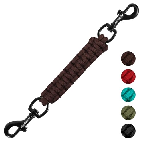 PetBonus Hundehalsband Clips, handgefertigtes Sicherungsband für Hundegeschirr, Stachelhalsband, doppelendiger Leinenverbinder (Braun)
