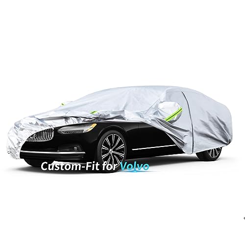 Image of Custom-Fit for Volvo Car Cover, 7 Layers Car Cover Waterproof All Weather for Automobiles, Outdoor Full Cover Rain Sun UV Protection with Zipper (Silver,for Volvo C70)