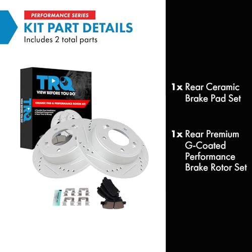 Image of TRQ Performance Rear Brake Pad and Rotor Set Ceramic Coated Drilled Slotted Rotors Compatible with 2019 Hyundai Veloster 2019-2022 Kia Forte