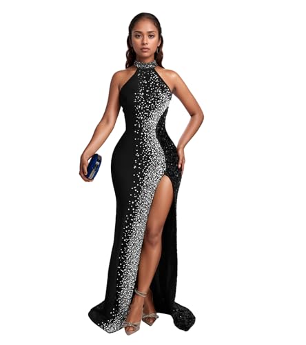 Image of PORRCEY Women's Sexy Elegant Rhinestone Bodycon Dress Hot Drilling Clubwear