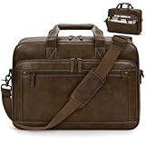 Laptop Bag for Men 16 Inch Vintage Leather Messenger Bag Laptop Briefcase Large Crossbody Shoulder Office Computer Bag Attache Case Retro College Satchel Bag for Work Business Travel, Brown