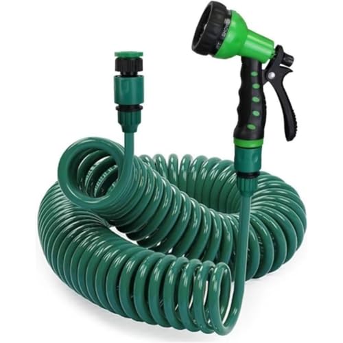 FILWY 水やり スーパースパイラル コイル ガーデンコイル ジェット シャワー 広角 7 パターン切替 散水 散水ノズル付き スパイラル伸縮 伸びる ガーデニング 洗車スプリングスパイラルガーデンウォーターメートル ノズル ストッパー (長さ30m,グ