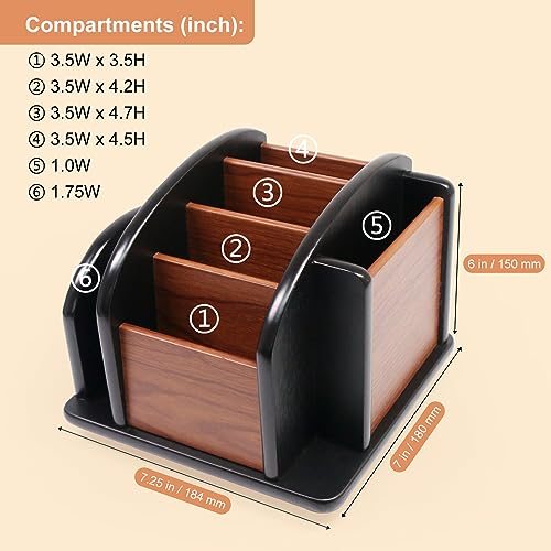 Coideal Fernbedienungshalter Caddy - großer hölzerne rotierende Fernbedienungsorganisator für Office Tisch (6 Fächer)