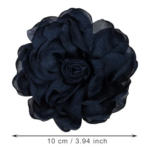 Image of Fabric Rose Flower Brooch Pin 4 Inch Large Handmade Satin Floral Lapel Pin for Women Girls Wedding Party Dance Dress Clothes Decoration