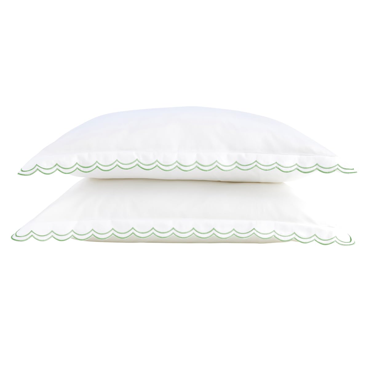 CHRISTY Scallop Edge Cotton Sateen Oxford Pillowcases in Green