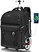 MATEIN Trolley Rucksack mit Rollen, 17,3 Zoll Trolley Rucksack mit Groß Rädern, 50L Reiserucksack mit rollen Einschließen USB-Ladeanschluss &Kombinationsschloss, Wasserdichte für Arbeit Reise, Schwarz