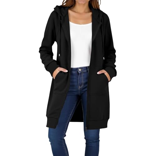 Sweat Zippé Femme - Sweat Long à Capuche en Polaire à Manches Longues Légère Décontractée Comfortable avec Poches Veste Chic et Elegant Sportswear...
