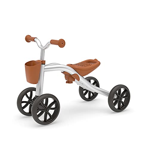 Chillafish Quadie Basket, Stable 4-Wheel Grow-with-me Ride-on with Basket in The Front and Adjustable seat Height, for Kids 1-3 Year, Cookie Storage in The seat, Silent Non-Marking Wheels, Silver