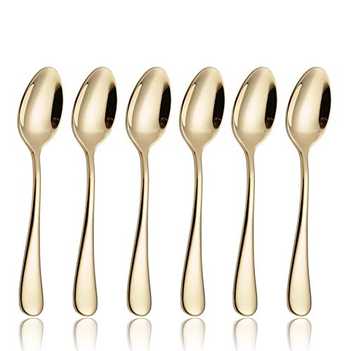 6 Piece Coffee Spoon 5-inch Stainless Steel Teaspoon Flatware Set Table Silverware Dishwasher Safe (Gold)