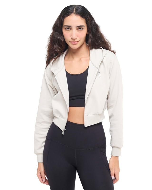 hunnit Cotton Cropped Zip Up Jacket for Women | Relaxed Fit Oversized Hooded Crop Jacket with 2 Pockets & Drawcords | Solid Summer Jackets for Travel & Casual Outdoor-picture-47