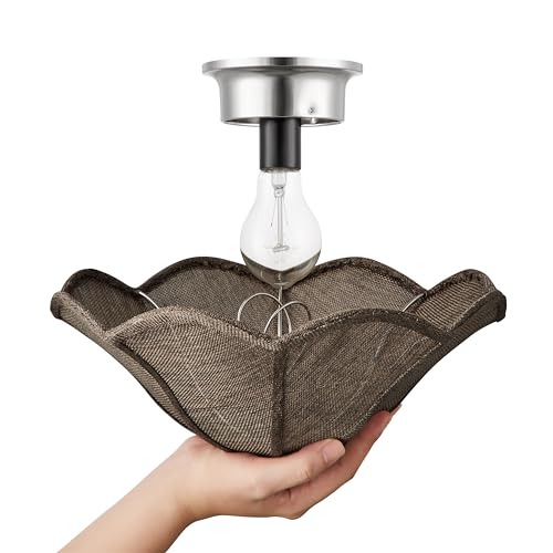 Image of Aspen Creative 52001 Ceiling Clip-on Lamp Shade, Transitional Design in Brown Burlap Texture Fabric, 13 inch Diameter x 5 inch Height