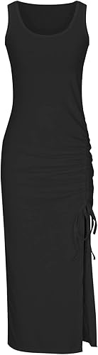 Miniatura 8 de Ceboyel Vestido sin mangas acanalado para mujer, vestidos de verano ajustados con abertura, casual, vestidos de sol a la moda, sexy, maxi vestidos