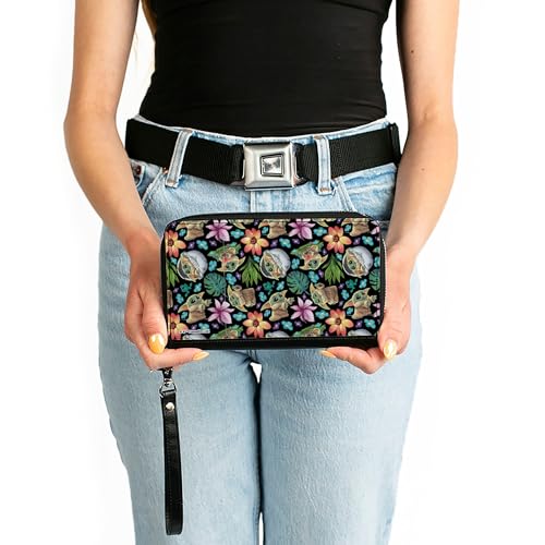 Buckle-Down Star Wars Wallet, Zip Around, Star Wars The Child Poses and Floral Collage Black Multi, Vegan Leather3