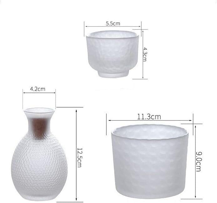 Glass Sake Set of 6 Pieces,270Ml Sake Bottle and 4 Sake Cups 1 Sake Tank,Cold/Warm/Hot Sake Carafe Home Decor Crafts (A1)