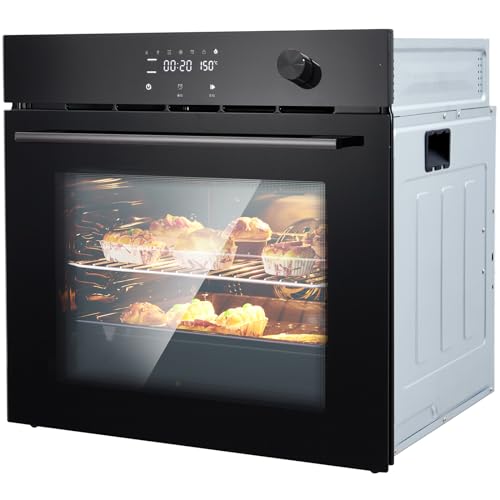 24" Built-in Electric Wall Oven, 2.5Cu.ft Capacity 3000W 240V Single Wall Oven for Kitchen Restaurant, 8 Cooking Functions &108 Automatic Recipes, Touch Control, Black