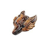 Acxico 1 pcs Natural Tiger's eye jasper Quartz Crystal Wolf Skull Carved stone Healing