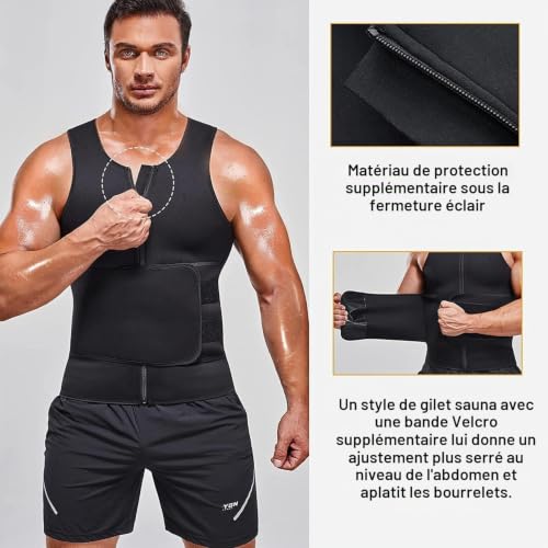 KUMAYES Débardeur de sudation homme Gilet sauna minceur T-shirt amincissant Ceinture néoprène fitness Body shaper – vue 5
