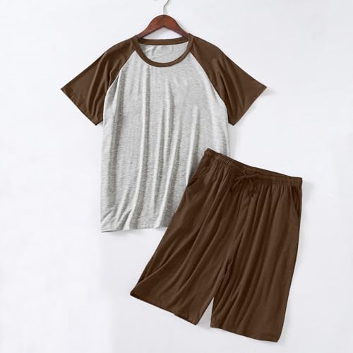 Pajama Sets for Men 2 Piece Loungewear Color Block Short Sleeve Tshirts Shorts Casual Outfits Soft Comfy Sleepwear2