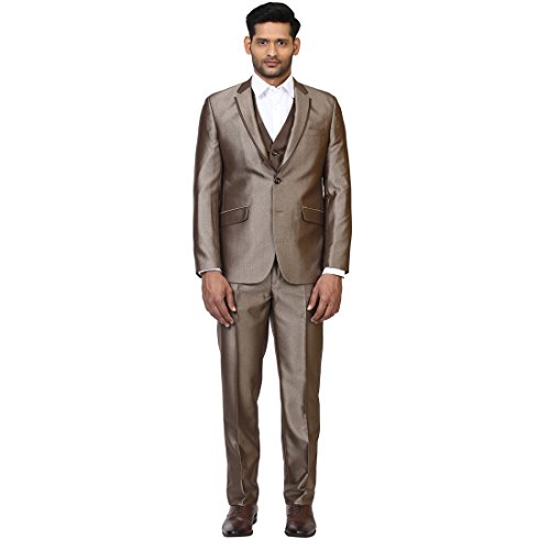 Raymond Dark Brown V-Neck and Notched Lapel Contemporary Fit Rayon Blend Solid Suits for Men
