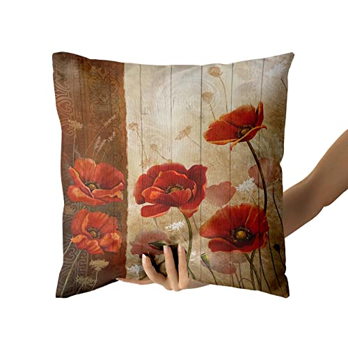 Giwawa Poppy Floral Throw Pillow Covers Rusic Spring Summer Red Flowers Plant Pillowcases Set Of 2 Cushion Covers For Outdoor Patio Couch Home Decoration 18 X 18 Inch #TOP3