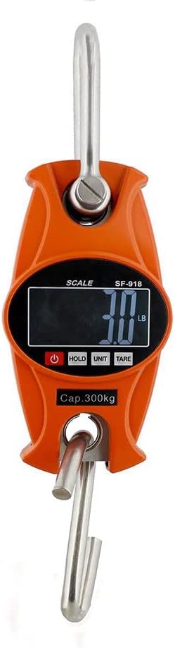 Portable Luggage Scale with Hook Digital Scale 300 Kg / 600 Lb Postal Scales Industrial Heavy Duty Crane Scale Orange for Home Farm Hunting (Orange 300kg)